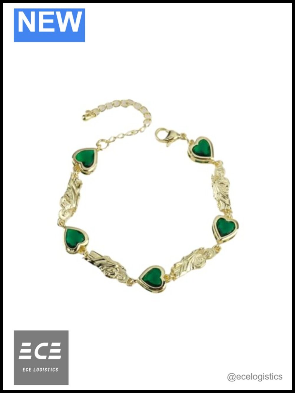 14K Yellow Gold Crystal Heart San Judas Bracelet Religious St Jude